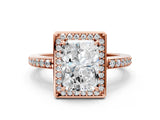 Rose gold Radiant Halo Pave Band Solitaire Ring with Prong Setting_66