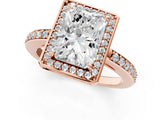 Rose gold Radiant Halo Pave Band Solitaire Ring with Prong Setting_67