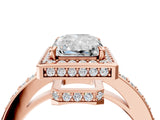 Rose gold Radiant Halo Pave Band Solitaire Ring with Prong Setting_70