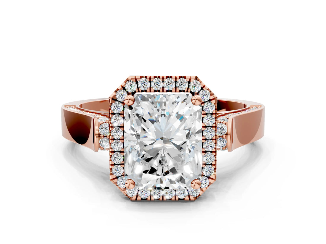 Rose gold Radiant Halo Pave Split Shank Prong Setting Ring_27