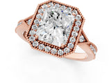 Rose gold Radiant Halo Round Diamond Milgrain Pave Engagement Ring_10