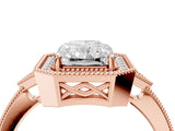 Rose gold Radiant Halo Round Diamond Milgrain Pave Engagement Ring_13