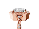 Rose gold Radiant Halo Round Diamond Milgrain Pave Engagement Ring_14
