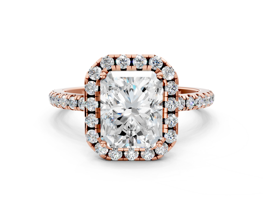 Rose gold Radiant Halo Round Diamond Pavé Band Four-Prong Ring_3