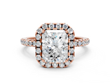 Rose gold Radiant Halo Round Diamond Pavé Band Four-Prong Ring_3