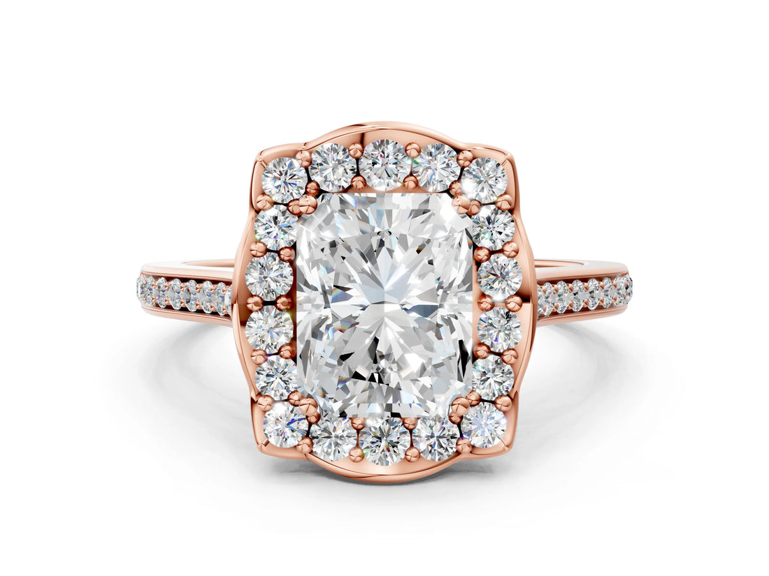 Rose gold Radiant Halo Round Diamond Pave Band with Four-Prong Setting_38