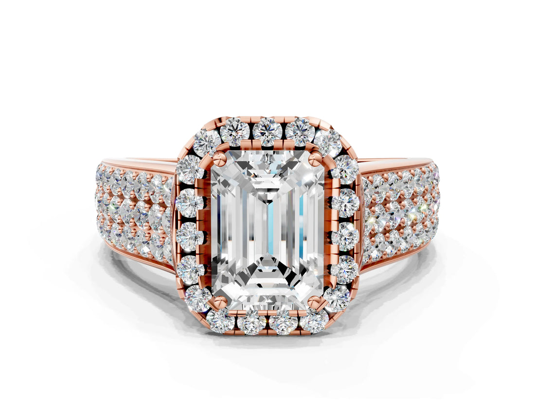 Rose gold Radiant Halo Round Diamond Pave Band with Prong Setting 1