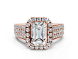 Rose gold Radiant Halo Round Diamond Pave Band with Prong Setting 1