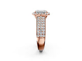 Rose gold Radiant Halo Round Diamond Pave Band with Prong Setting 3