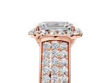 Rose gold Radiant Halo Round Diamond Pave Band with Prong Setting