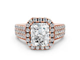 Rose gold Radiant Halo Round Diamond Pave Band with Prong Setting_38