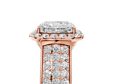 Rose gold Radiant Halo Round Diamond Pave Band with Prong Setting_43