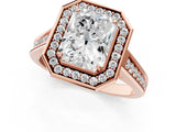 Rose gold Radiant Halo Solitaire Diamond Ring with Pave Band and Bezel Setting_50