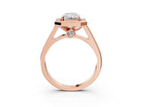 Rose gold Radiant Halo Solitaire Diamond Ring with Pave Band and Bezel Setting_52