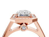 Rose gold Radiant Halo Solitaire Diamond Ring with Pave Band and Bezel Setting_53