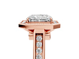 Rose gold Radiant Halo Solitaire Diamond Ring with Pave Band and Bezel Setting_54
