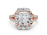 Rose gold Radiant Halo Split Shank Diamond Engagement Ring with Pave Band and Four-Prong Setting_54