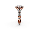 Rose gold Radiant Halo Split Shank Diamond Engagement Ring with Pave Band and Four-Prong Setting_56