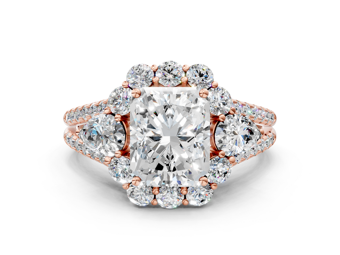 Rose gold Radiant Halo Split Shank Diamond Engagement Ring with Prong Setting_20