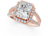 Rose gold Radiant Halo Split Shank Diamond Ring with Four-Prong Setting_37
