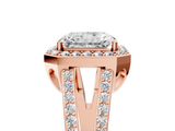 Rose gold Radiant Halo Split Shank Diamond Ring with Four-Prong Setting_41