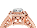 Rose gold Radiant Halo Split Shank Diamond Ring with Milgrain Prong Setting_10