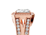 Rose gold Radiant Halo Split Shank Diamond Ring with Milgrain Prong Setting_11