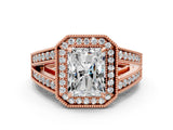 Rose gold Radiant Halo Split Shank Diamond Ring with Milgrain Prong Setting_6