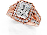 Rose gold Radiant Halo Split Shank Diamond Ring with Milgrain Prong Setting_7