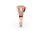 Rose gold Radiant Halo Split Shank Diamond Ring with Milgrain Prong Setting_8