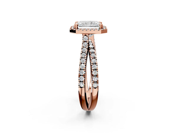 Rose gold Radiant Halo Split Shank Diamond Ring with Pavé Setting