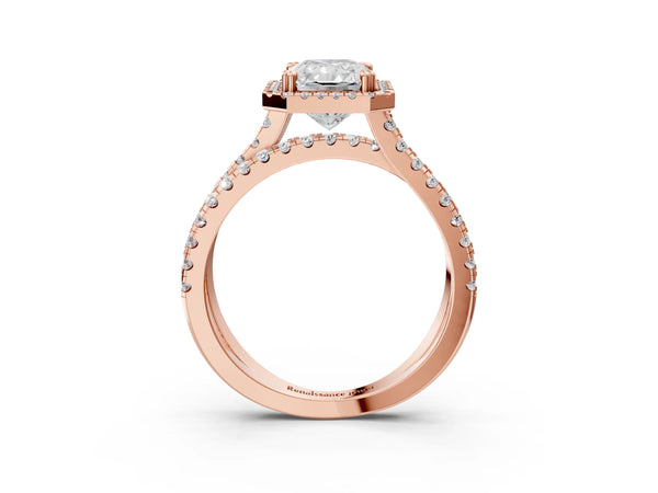 Rose gold Radiant Halo Split Shank Diamond Ring with Pavé Setting