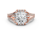Rose gold Radiant Halo Split Shank Diamond Ring with Prong Setting_20
