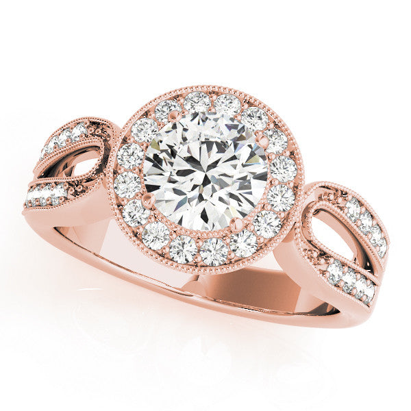 Rose gold Radiant Halo Split Shank Milgrain Diamond Ring 1