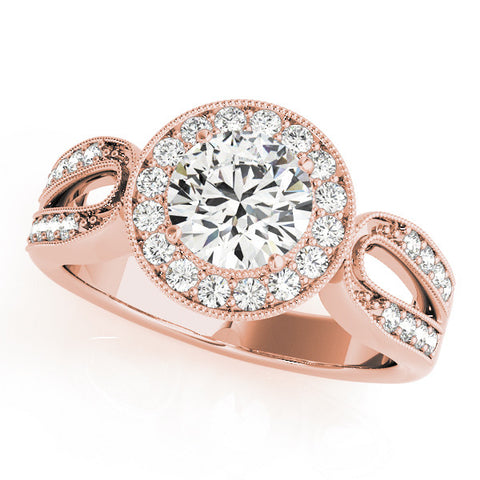 Rose gold Radiant Halo Split Shank Milgrain Diamond Ring 1