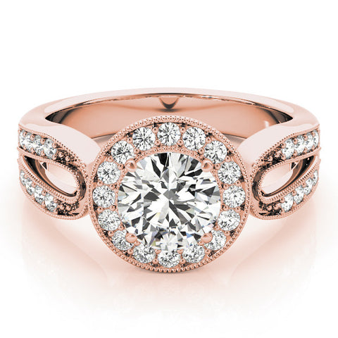 Rose gold Radiant Halo Split Shank Milgrain Diamond Ring 2