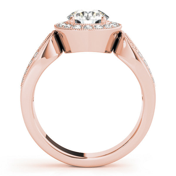 Rose gold Radiant Halo Split Shank Milgrain Diamond Ring