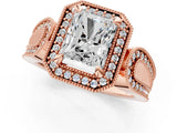 Rose gold Radiant Halo Split Shank Milgrain Diamond Ring_19
