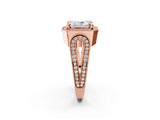 Rose gold Radiant Halo Split Shank Milgrain Diamond Ring_20