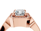 Rose gold Radiant Halo Split Shank Milgrain Diamond Ring_22