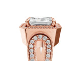 Rose gold Radiant Halo Split Shank Milgrain Diamond Ring_23
