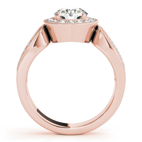 Rose gold Radiant Halo Split Shank Milgrain Diamond Ring