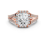 Rose gold Radiant Halo Split Shank Pave Diamond Ring with Four-Prong Setting_45