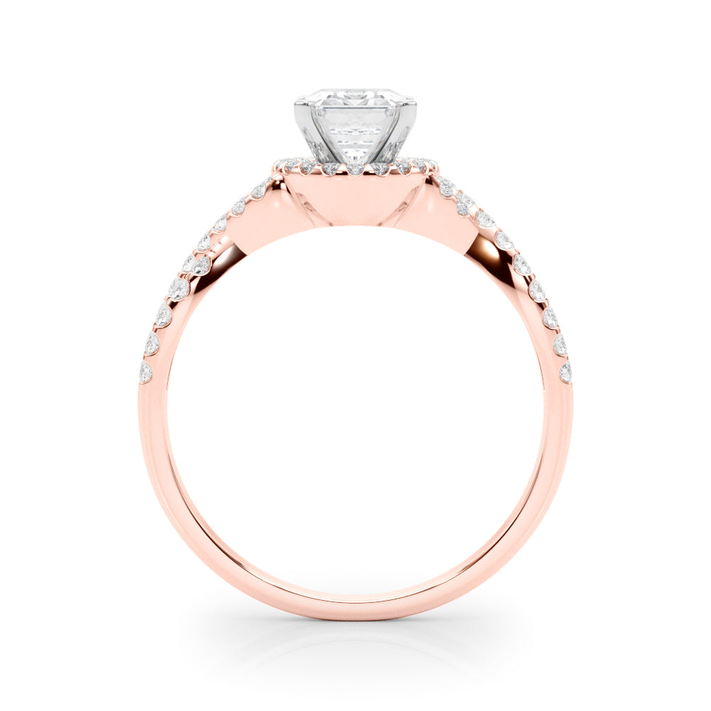 Rose gold Radiant Halo Twist Band Solitaire Prong Setting Ring 1