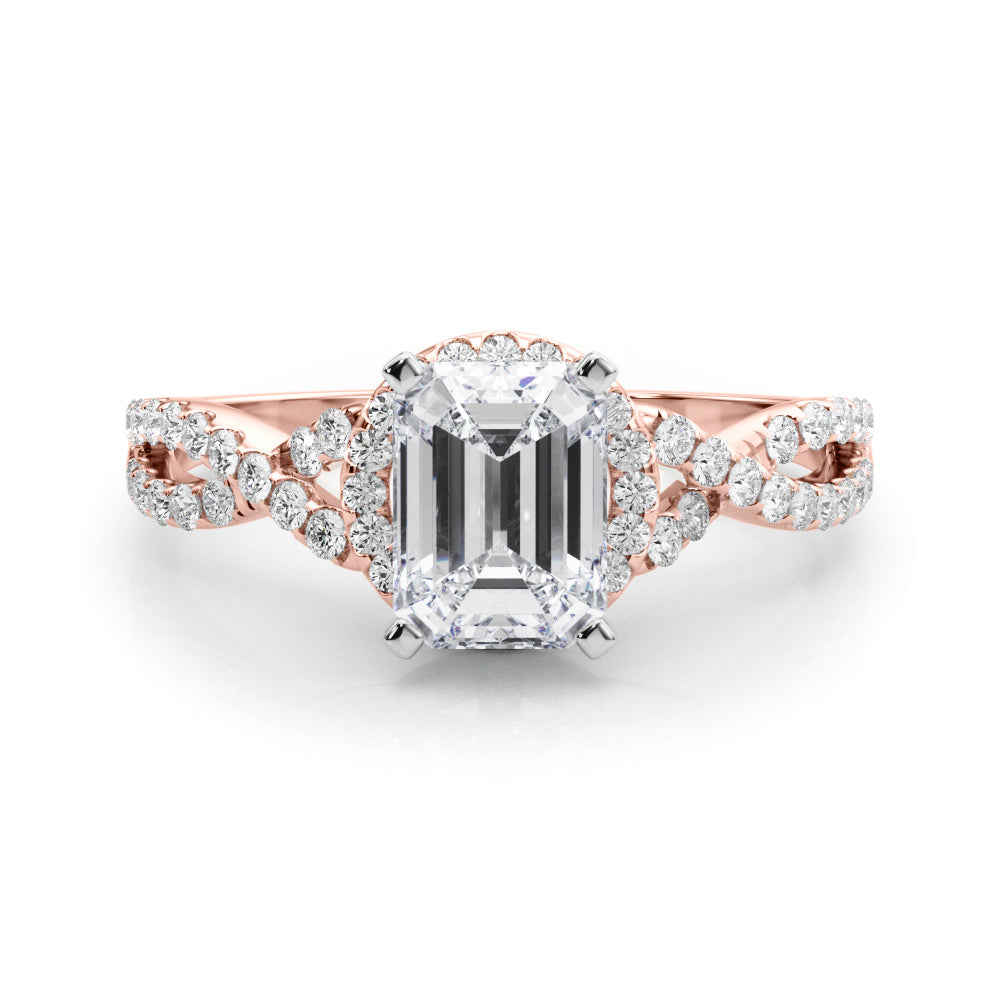 Rose gold Radiant Halo Twist Band Solitaire Prong Setting Ring