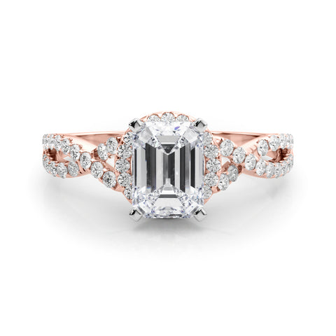 Rose gold Radiant Halo Twist Band Solitaire Prong Setting Ring