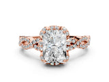 Rose gold Radiant Halo Twist Band Solitaire Ring with Six-Prong Setting_3