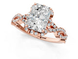 Rose gold Radiant Halo Twist Band Solitaire Ring with Six-Prong Setting_4