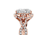 Rose gold Radiant Halo Twist Band Solitaire Ring with Six-Prong Setting_8