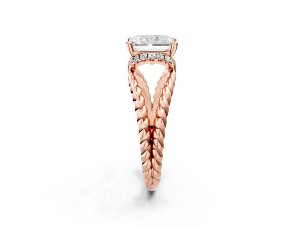 Rose Gold Radiant Cut Engagement Ring Setting with Twisted Rope Split Shank and Accented Head